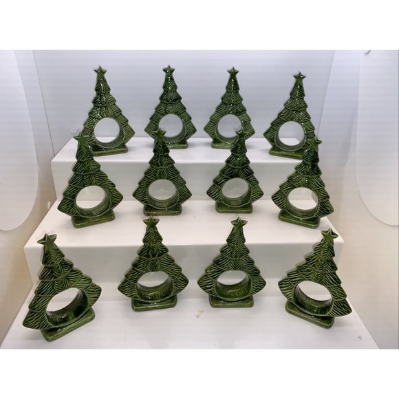 Vintage Ceramic Christmas Tree Napkin Rings Napkin Holders Set Of 12 - Picture 1 of 9